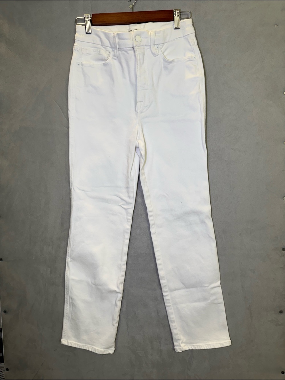 Good American White Jeans 4/27 Straight Leg Stretch Denim High Rise Clean Girl
